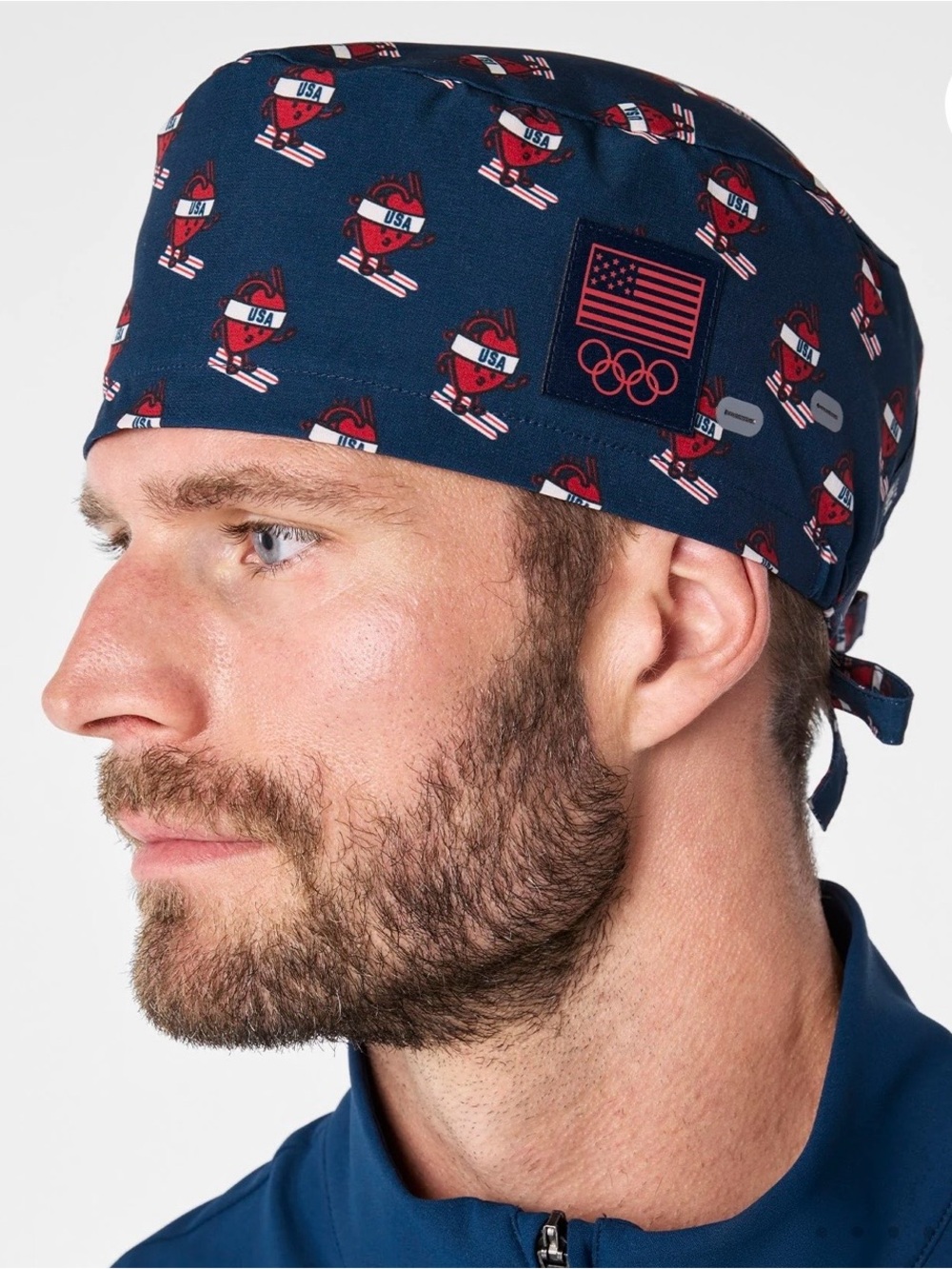 Figs x Team USA Scrub Cap Olympic 2026 Navy Blue Ski Motif Limited Edition